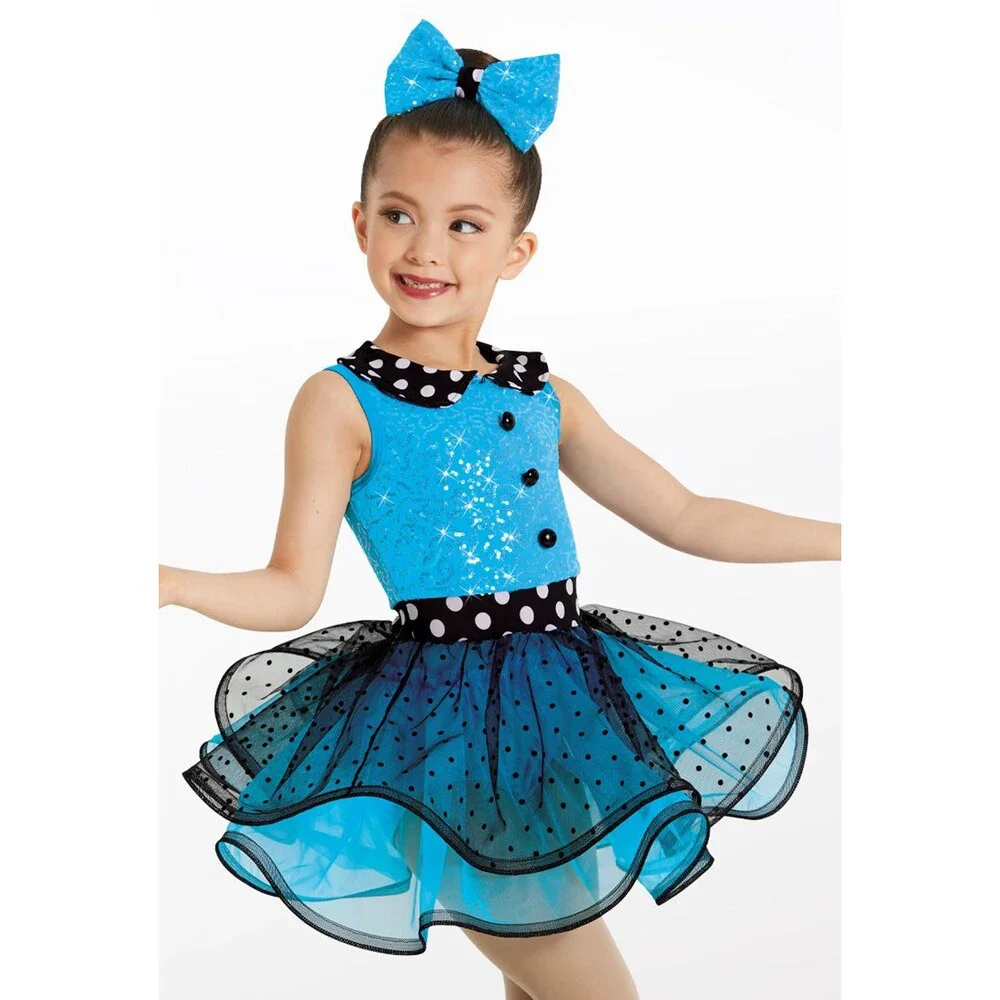 Pre-Owned Dance Costume Weissman 11804 Small Child Blue Dress Jazz Sequin